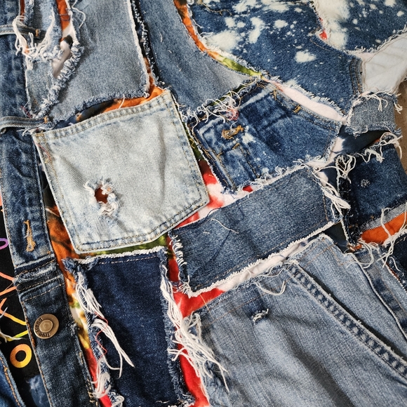 Bohemian Kimono Upcycled Vintage Denim Concept Tattoo Marilyn Monroe Patchwork - Picture 10 of 16